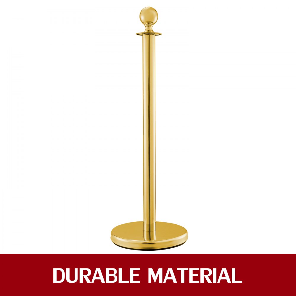 Stainless Steel Crowd Control Stanchions And Velvet Ropes Ball Round Top Gold Pillar 2 Red Ropes 1.5m 3pack