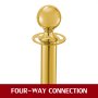 Stainless Steel Crowd Control Stanchions And Velvet Ropes Ball Round Top Gold Pillar 2 Red Ropes 1.5m 3pack