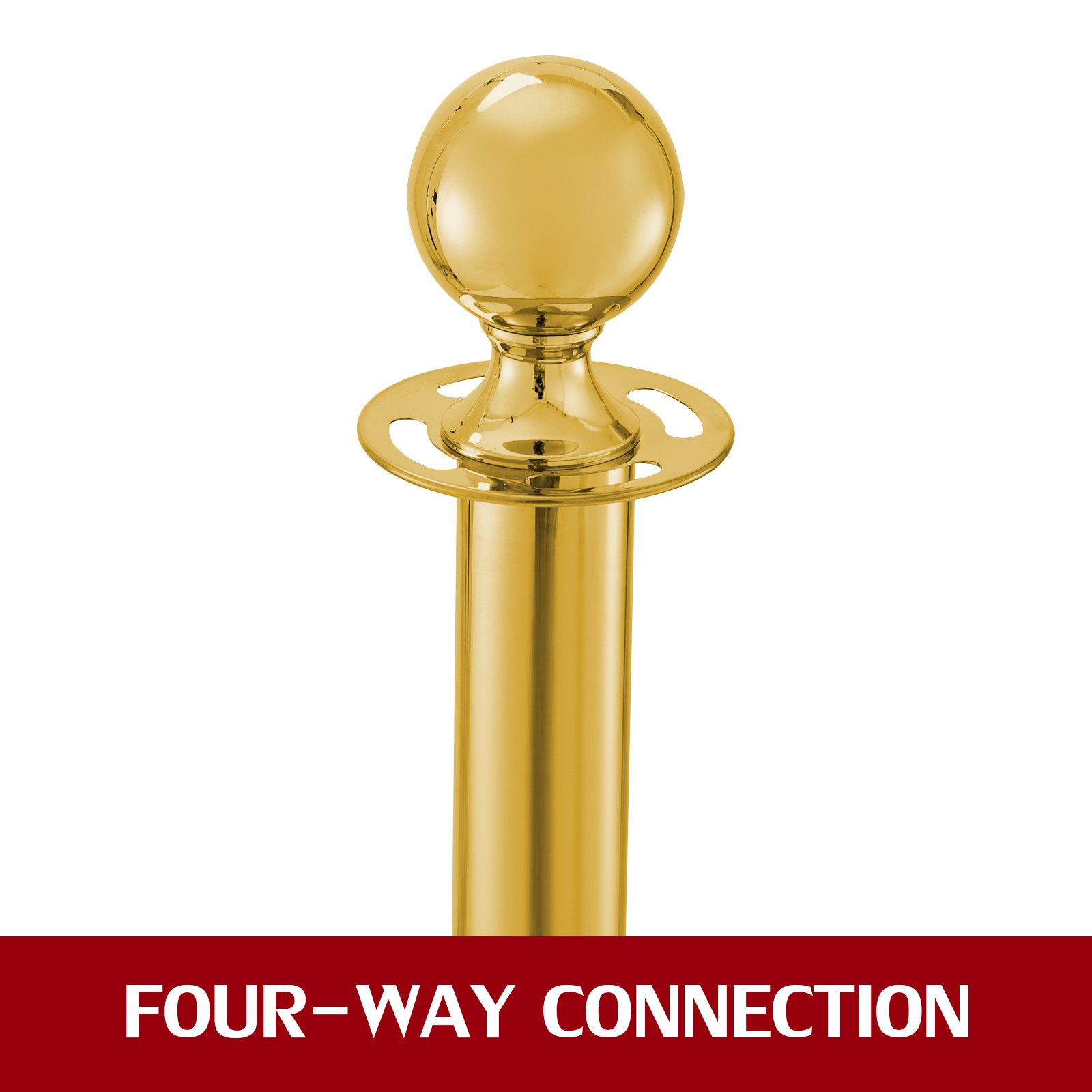 Stainless Steel Crowd Control Stanchions And Velvet Ropes Ball Round Top Gold Pillar 2 Red Ropes 1.5m 3pack