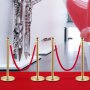 VEVOR Stainless Steel Barrier Posts with Rope, Ball Head, 2 Red Velvet Ropes, Gold Column, 4 Pack Crowd Control Barriers