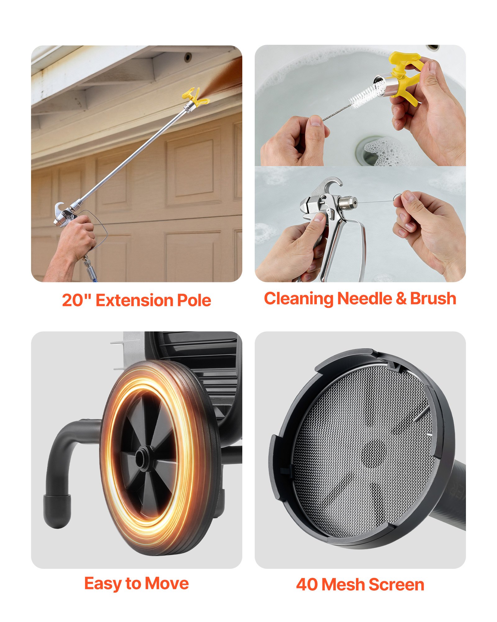 VEVOR Spruzzatore di Vernice Airless a Membrana 1800 W Spruzzatore di Vernice a Carrello Pressione max 22,75 Mpa Tubo Flessibile 10m, Macchina a Spruzzo per Verniciatura Flusso 3,0 L/min per Parete