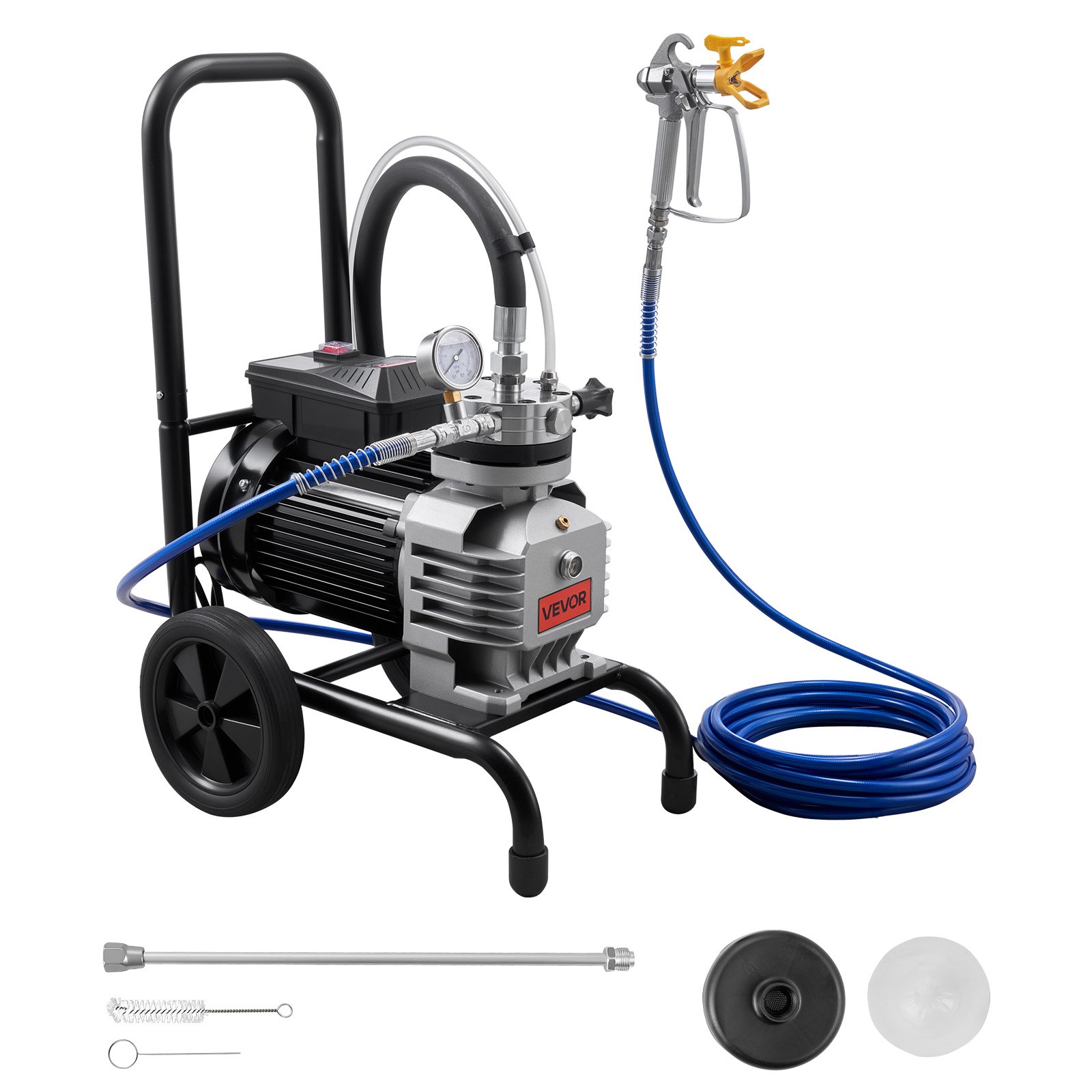 VEVOR Spruzzatore di Vernice Airless a Membrana 1800 W Spruzzatore di Vernice a Carrello Pressione max 22,75 Mpa Tubo Flessibile 10m, Macchina a Spruzzo per Verniciatura Flusso 3,0 L/min per Parete