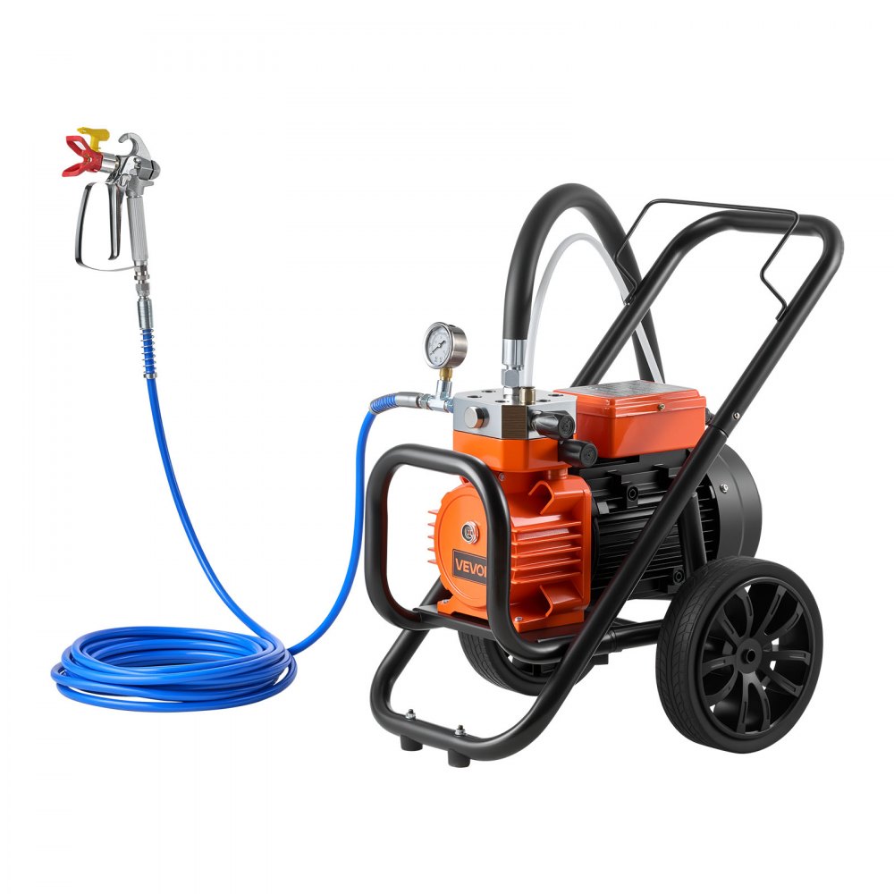 VEVOR Diaphragm Airless Paint Sprayer, 2000 W Efficient Cart Airless Paint Sprayer, 3300 psi High Pressure, with Extension Pole, Cleaning Needle and Brush, for Home Interior and Exterior Spraying