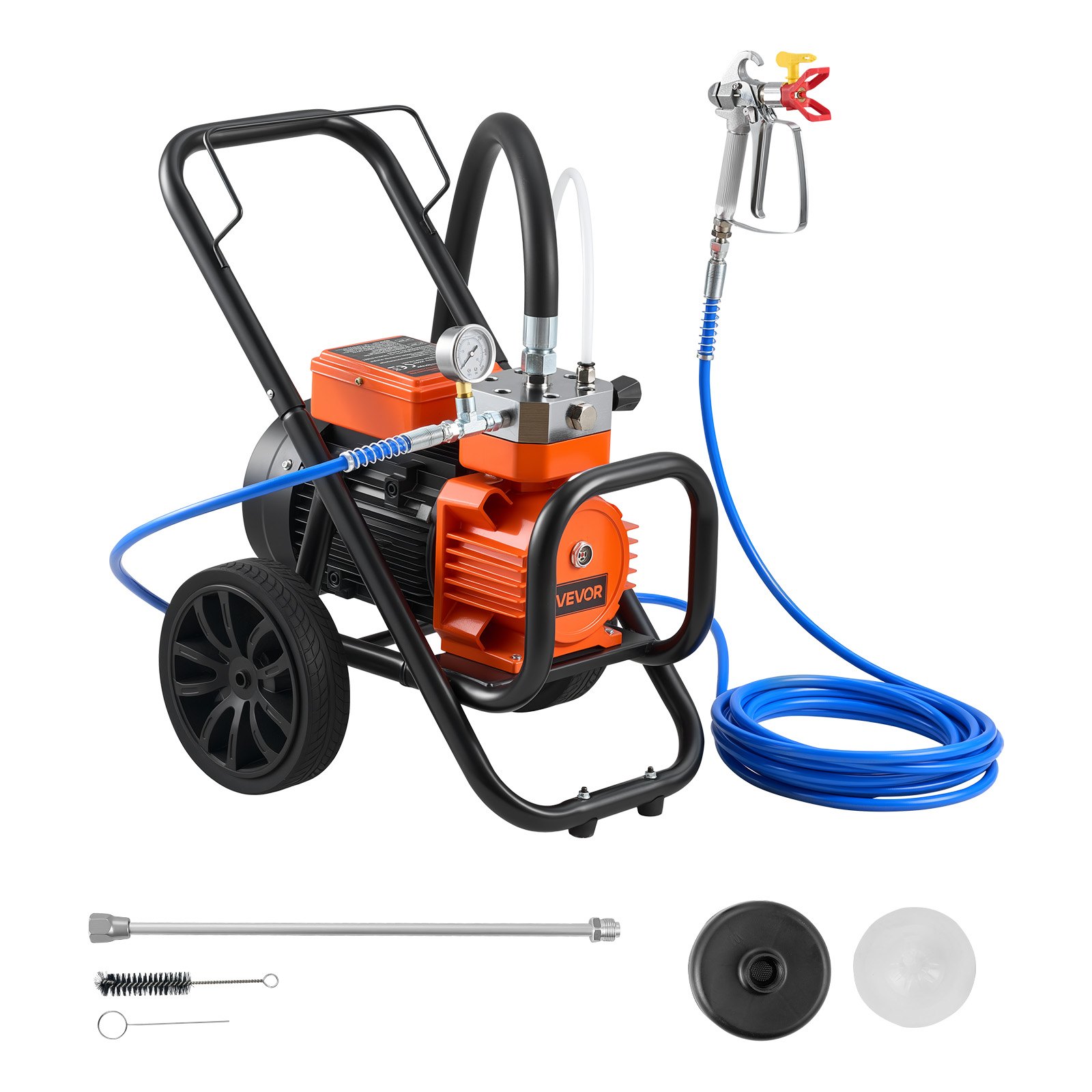 VEVOR Diaphragm Airless Paint Sprayer, 2000 W Efficient Cart Airless Paint Sprayer, 3300 psi High Pressure, with Extension Pole, Cleaning Needle and Brush, for Home Interior and Exterior Spraying