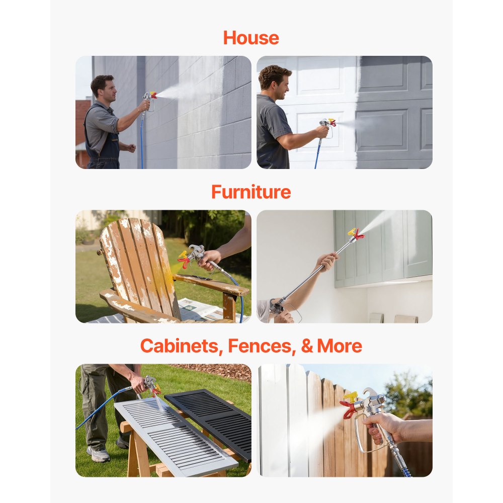 VEVOR Diaphragm Airless Paint Sprayer, 900 W Efficient Cart Airless Paint Sprayer, 2200 psi High Pressure, with Extension Pole, Cleaning Needle and Brush, for Home Interior and Exterior Spraying