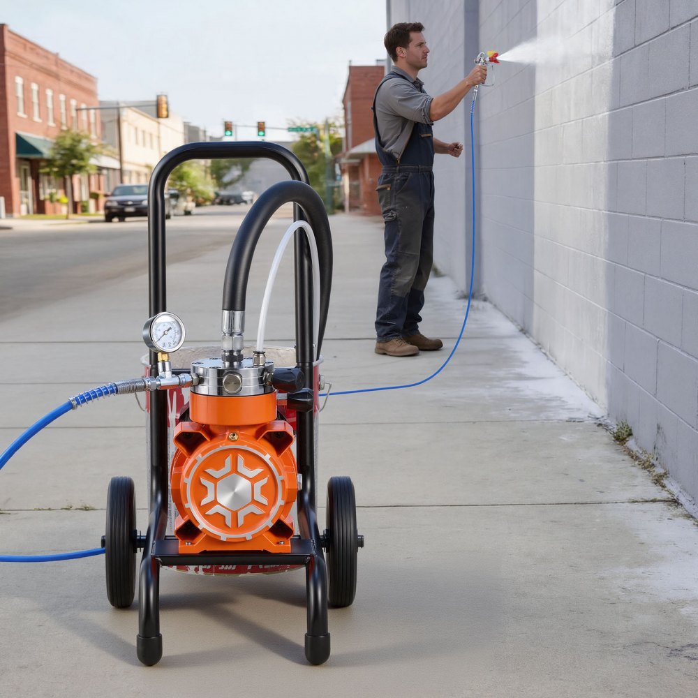 VEVOR Diaphragm Airless Paint Sprayer, 900 W Efficient Cart Airless Paint Sprayer, 2200 psi High Pressure, with Extension Pole, Cleaning Needle and Brush, for Home Interior and Exterior Spraying