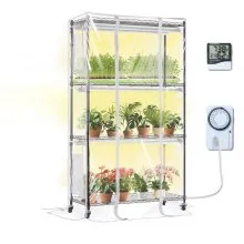 Serra da interni VEVOR con luce di coltivazione, 4 livelli, ripiano per luce di coltivazione a LED da 180 W con copertura e timer, 3 luci a spettro, mobiletto per serra portatile per piante per l'avvio dei semi, 35,4" x 13,8" x 59,1