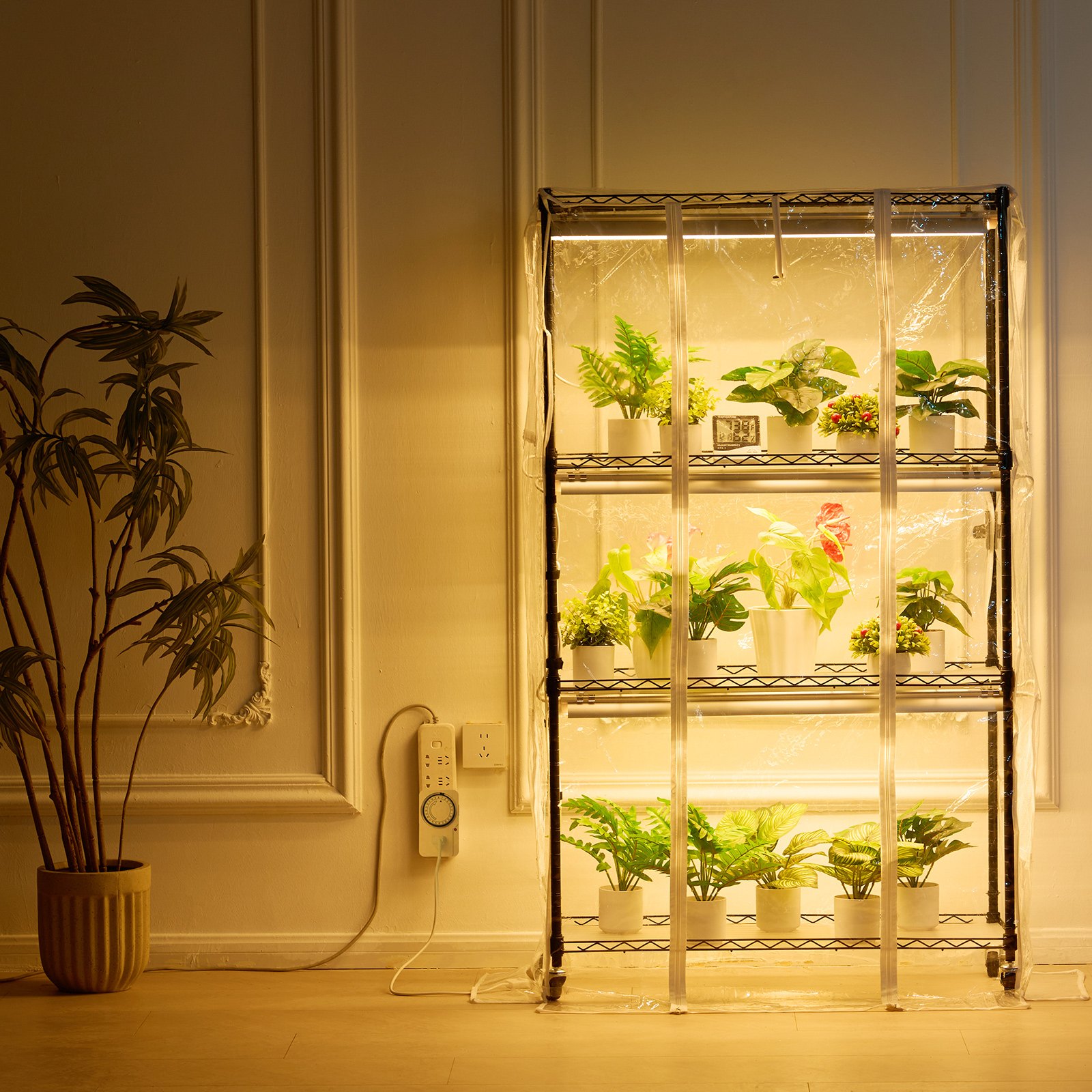 Serra da interni VEVOR con luce di coltivazione, 4 livelli, ripiano per luce di coltivazione a LED da 180 W con copertura e timer, 3 luci a spettro, mobiletto per serra portatile per piante per l'avvio dei semi, 35,4" x 13,8" x 59,1