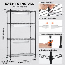 VEVOR Supporto Piante con Luce 4 Ripiani in Metallo 90 W Regolabile 150 cm