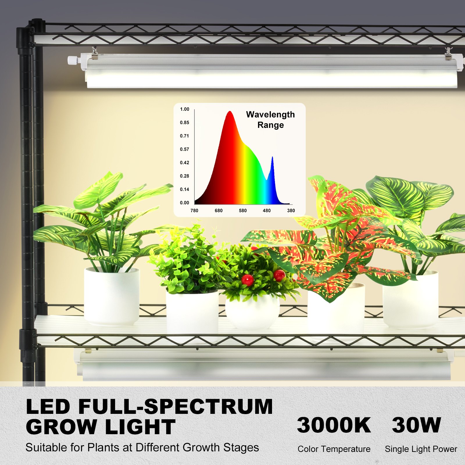 VEVOR Plant Stand with Grow Light, 4 Tiers, 90W, Indoor Grow Light Shelf, Full Spectrum Lights, Adjustable Plant Shelf, Grow Shelf for Garden Plants, 90 x 35 x 150 cm