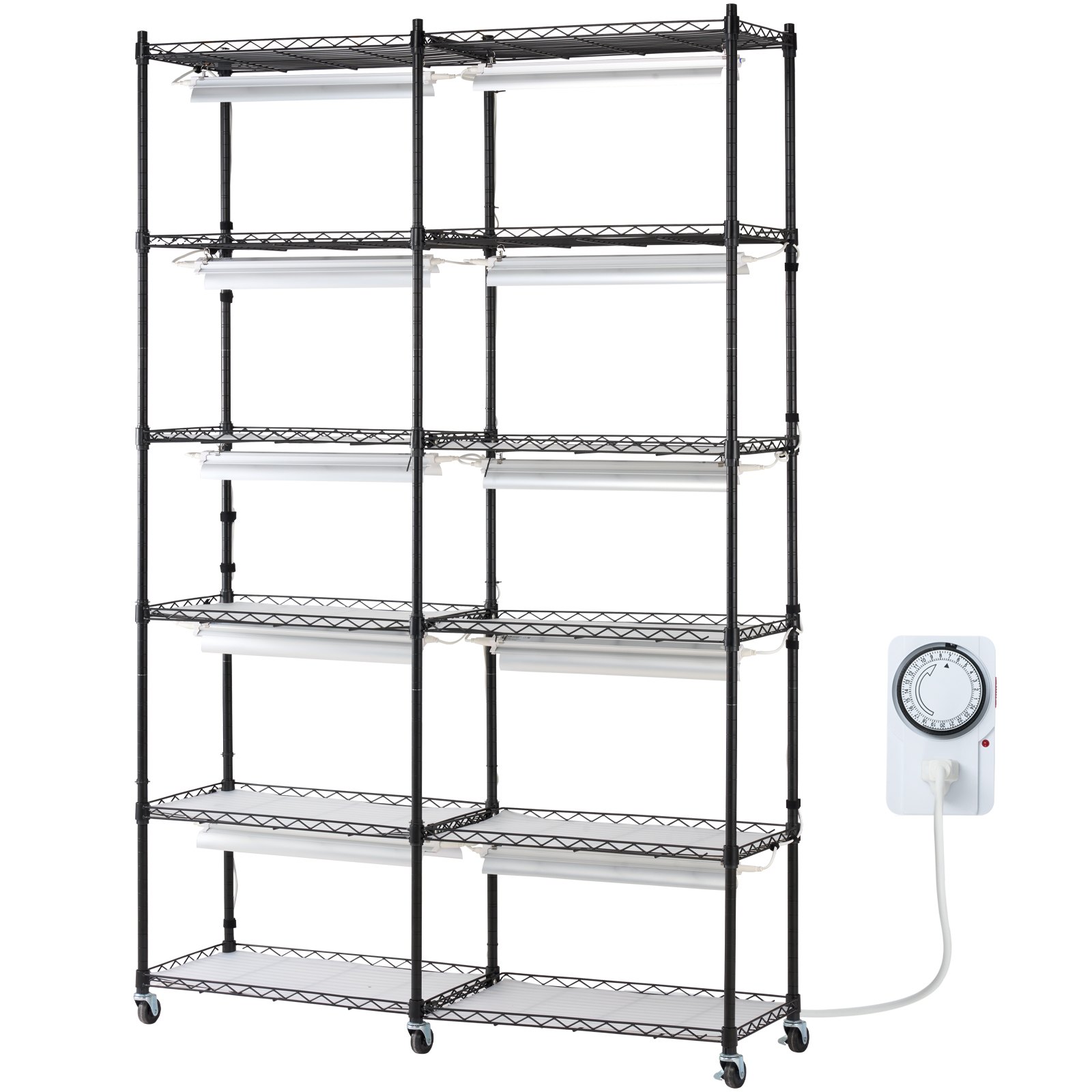 VEVOR Supporto per Piante con Luce di Crescita, Mensola a 6 Ripiani con Timer 200 W Luci a Spettro Completo, Mensola per Piante in Metallo, Rack da Giardino per Avviare Semi 120 x 35 x 180 cm