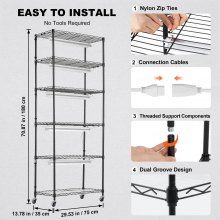 VEVOR Supporto Piante con Luce Coltivazione 6 Ripiani 150 W in Metallo 180x75 cm