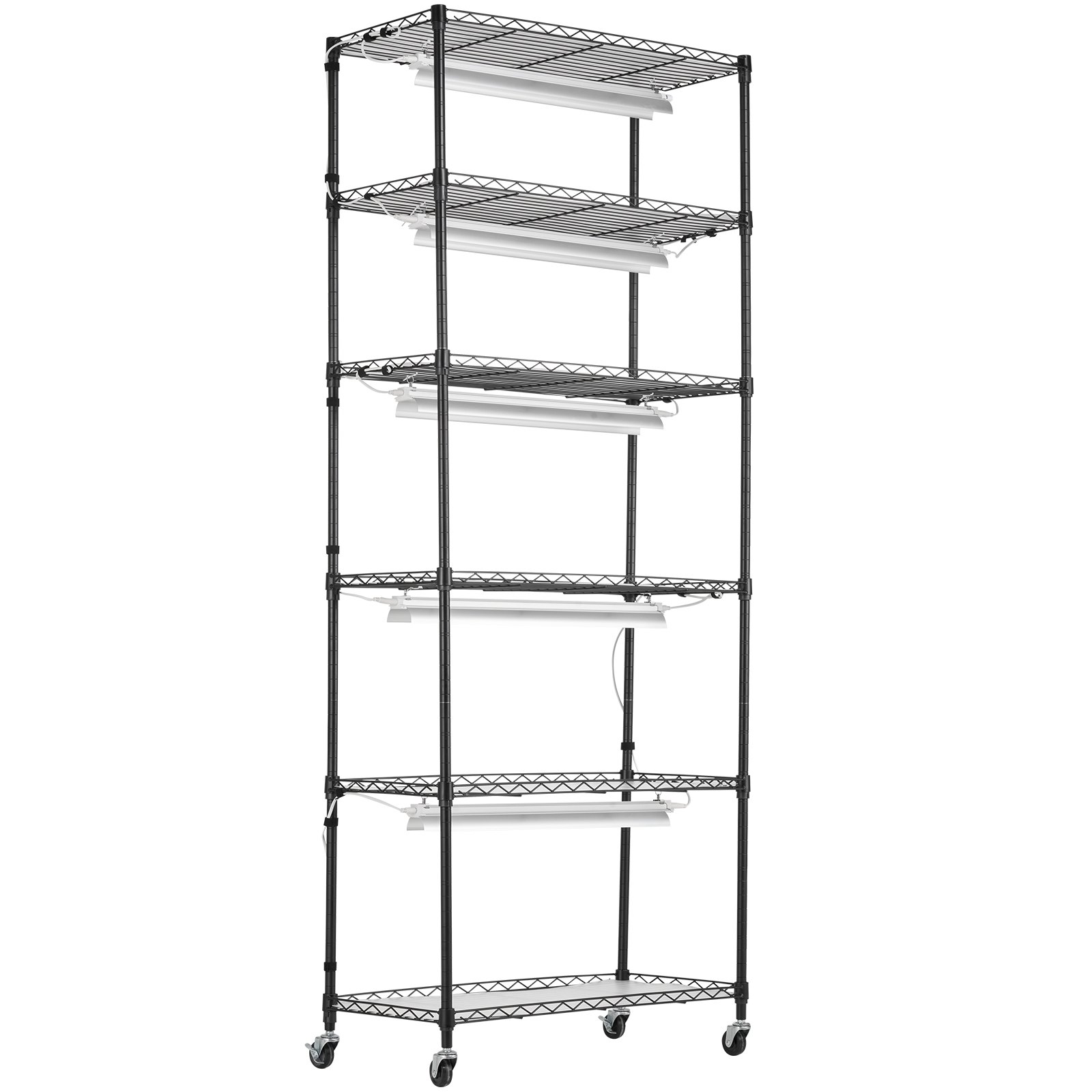 VEVOR Supporto per Piante con Luce di Crescita, Mensola 6 Ripiani con Timer 150W 3 Modalità di Spettro di Luci, Mensola per Piante in Metallo , Rack da Giardino per Avviare Semi 750 x 350 x 1800 mm