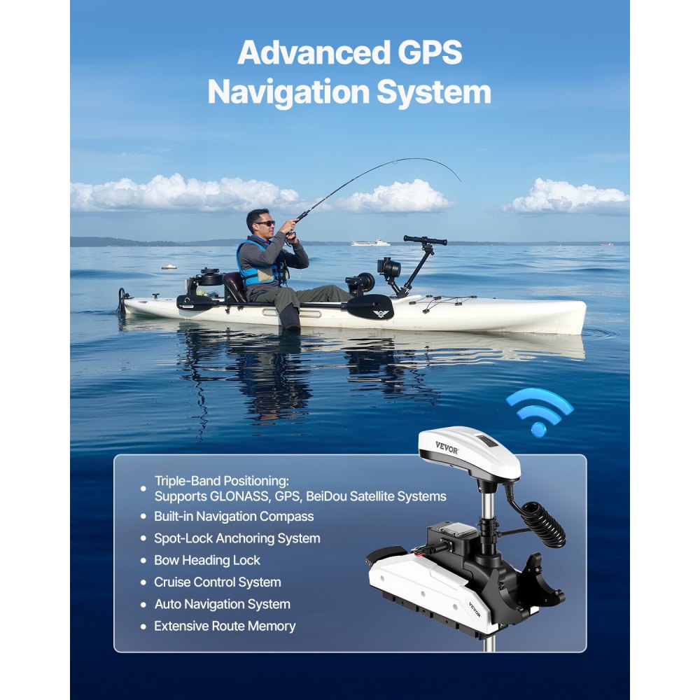 VEVOR Electric Outboard Motor, 12V, 25kg Thrust with GPS, 10-Speed Bow Mount, Saltwater Boat Motor with Remote Control and LCD Battery Indicator, for Kayaks, Fishing Boats, 137cm Shaft