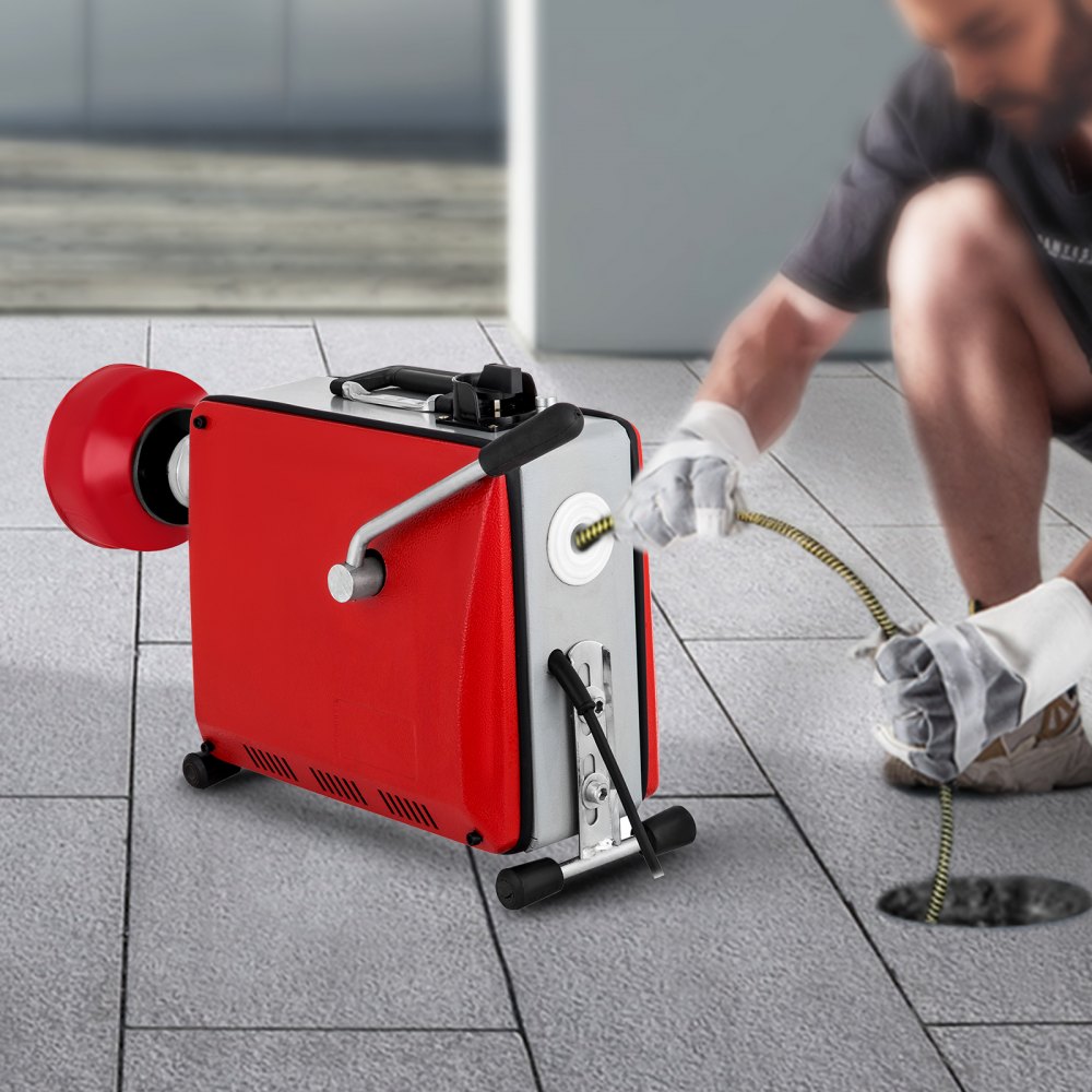 VEVOR Macchina per la Pulizia dei Tubi, Pulitore di Scarico 230 V 50 HZ, Coclea di Scarico da Bagno GQ-100 390W per WC, Lavabo, Scarico a Pavimento, Cucina, Fognatura a Pavimento Guscio in Metallo