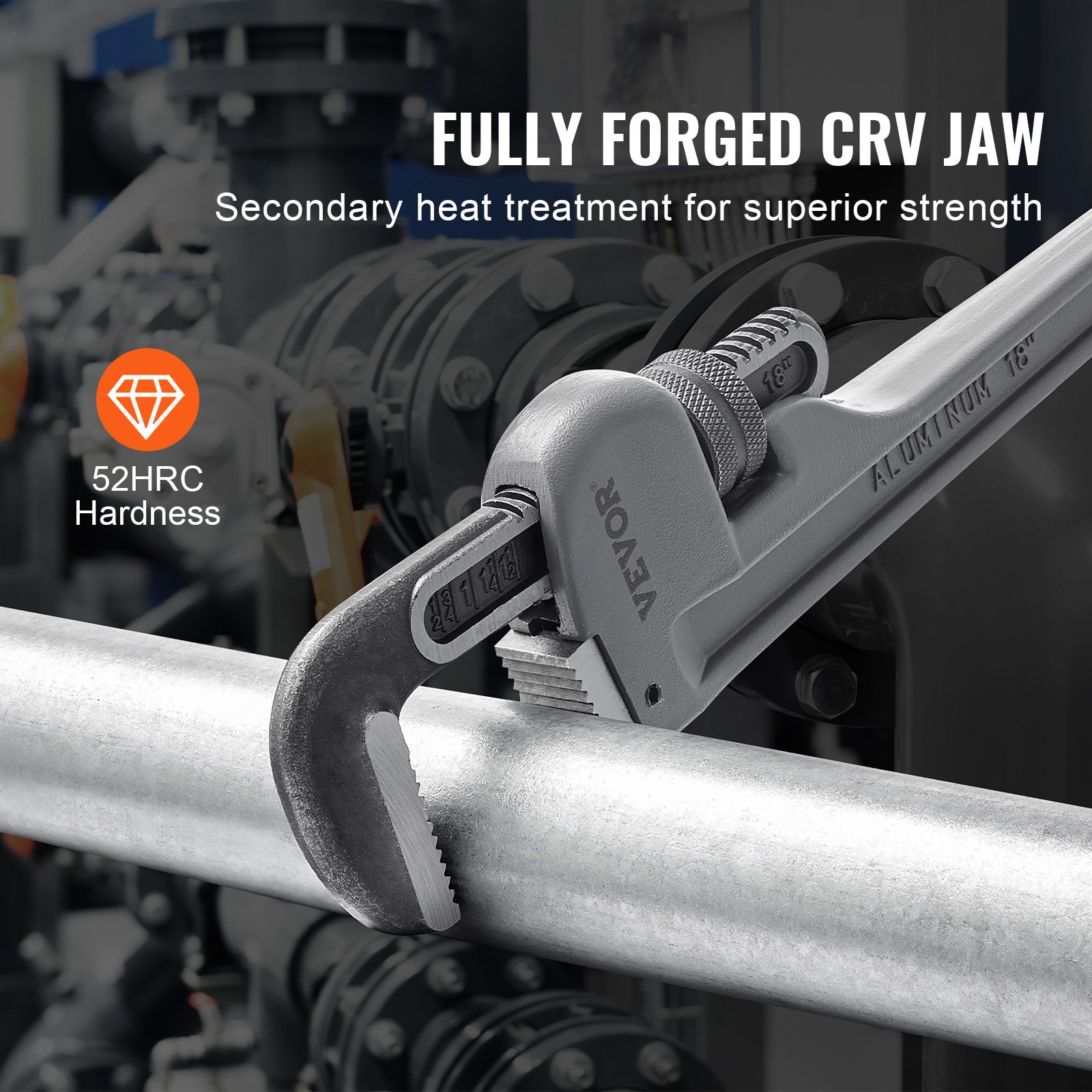 VEVOR Chiave per Tubi, Diritta in Alluminio 457 mm Regolazione Automatica delle Ganasce, Chiave Idraulica Regolabile, Maniglia Ergonomica, Design Appeso, Chiave per Riparazioni Tubi dell'Acqua Auto