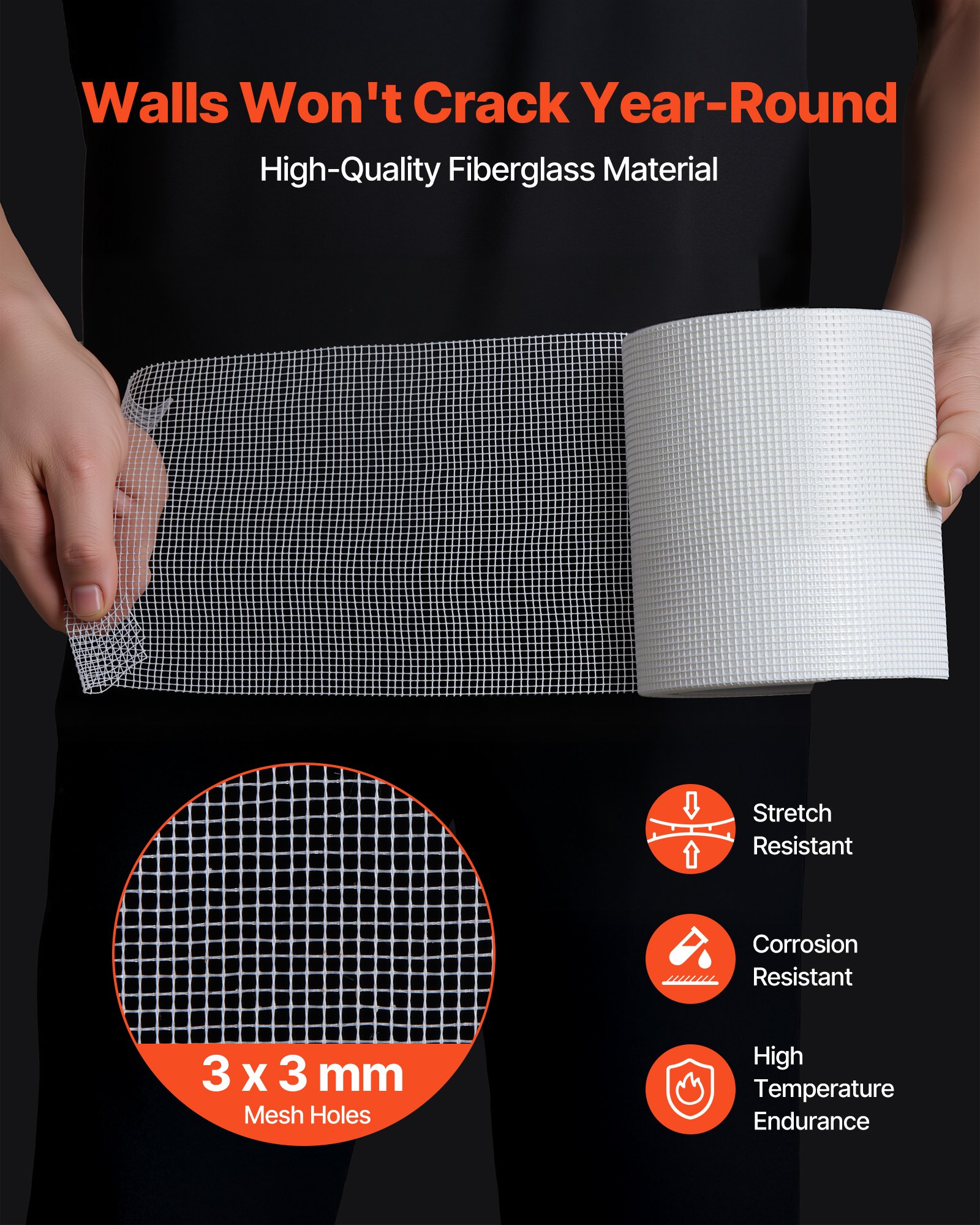 VEVOR Nastro per Cartongesso 30 m x 150 mm Nastro in Fibra di Vetro Autoadesivo per Giunti in Cartongesso, 12 Rotoli, Ideale per Riparare Crepe su Soffitti, Pareti Interne o Esterne, Bianco