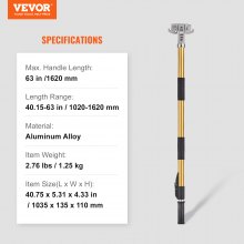 VEVOR Maniglia per cartongesso, 101,6-162,6 cm, Maniglia di prolunga per finitura piatta in alluminio anodizzato, Lunghezza a 5 sezioni regolabile, Impugnatura antiscivolo e verniciatura a 360°