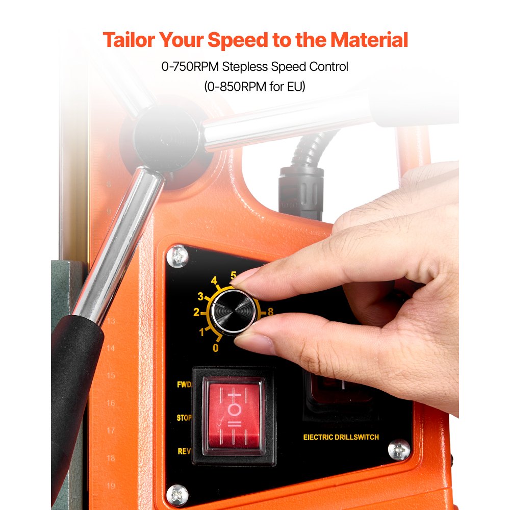 VEVOR Trapano a Colonna Magnetico Elettrico 1400 W, Diametro di Foratura 50 mm, Velocità 0-850 giri/min, Direzione Reversibile, Trapano a Colonna Magnetico con 6 Punte a Corona