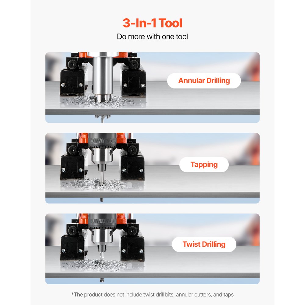 VEVOR Trapano a Colonna Magnetico Elettrico 1400 W, Diametro di Foratura 50 mm, Velocità 0-850 giri/min, Direzione Reversibile, Trapano a Colonna Magnetico per Lavori Industriali