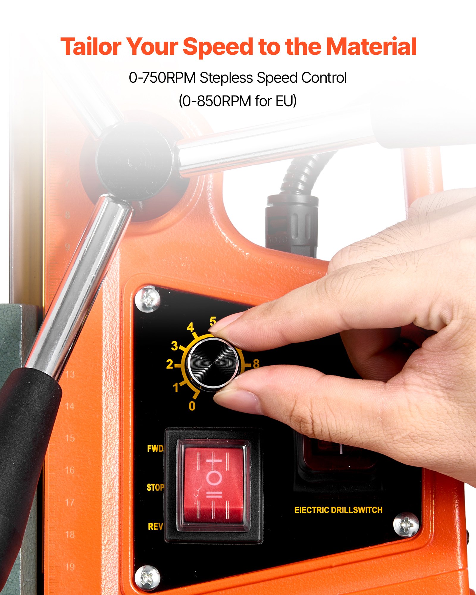 VEVOR Trapano a Colonna Magnetico Elettrico 1400 W, Diametro di Foratura 50 mm, Velocità 0-850 giri/min, Direzione Reversibile, Trapano a Colonna Magnetico per Lavori Industriali