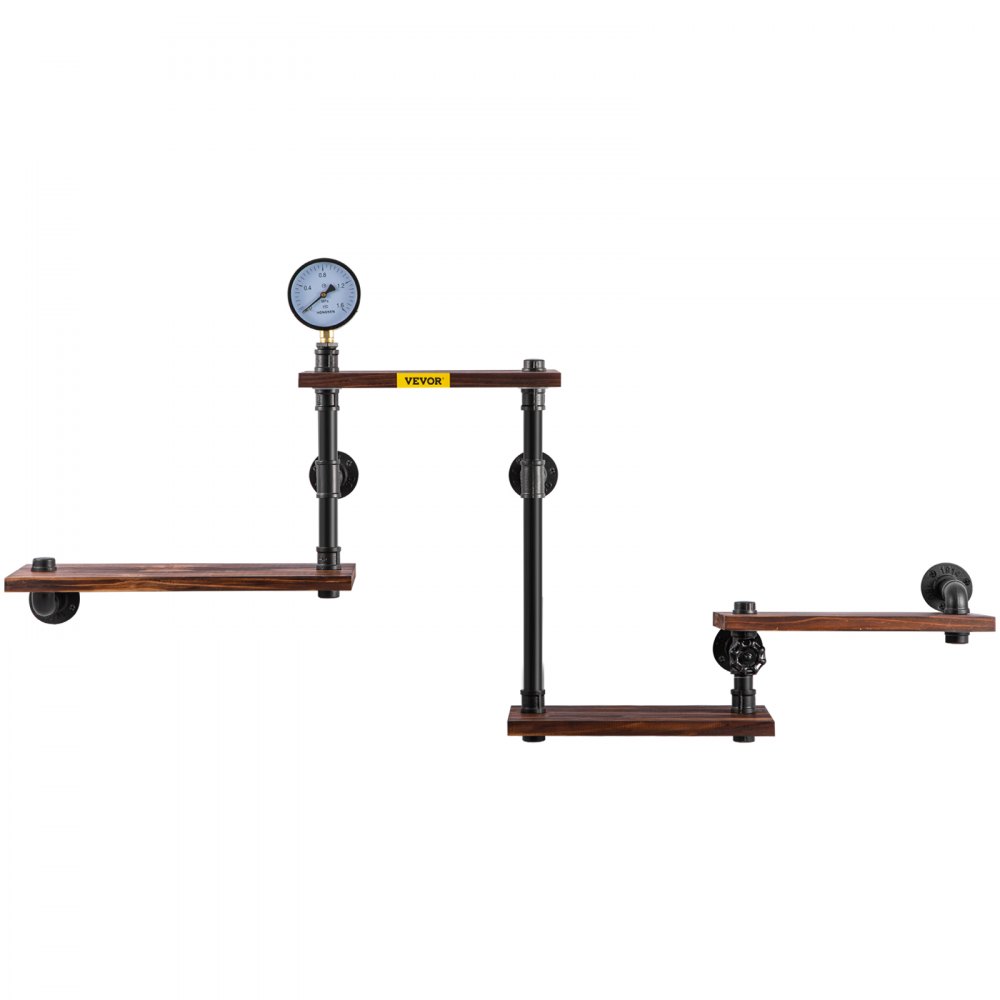 VEVOR Mensole da Parete in Acciaio a Stile di retrò Scaffale Industriale per Tubo in Metallo con Assi di Legno a 4 Piani, Uso per Soggiorno, Cucina, Bar, e Altri Luoghi per Arredare l'Ambiente, ECC.