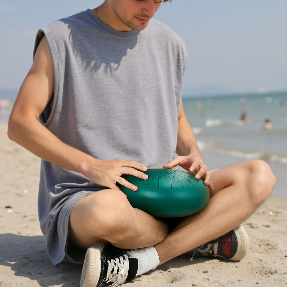VEVOR Tamburo a Linguetta d'Acciaio, Tamburo Strumento a Percussione Tonalità Do Maggiore Numero di Note da 11, Tamburi Musicali in Do Maggiore con Bacchette per Meditazione, Verde