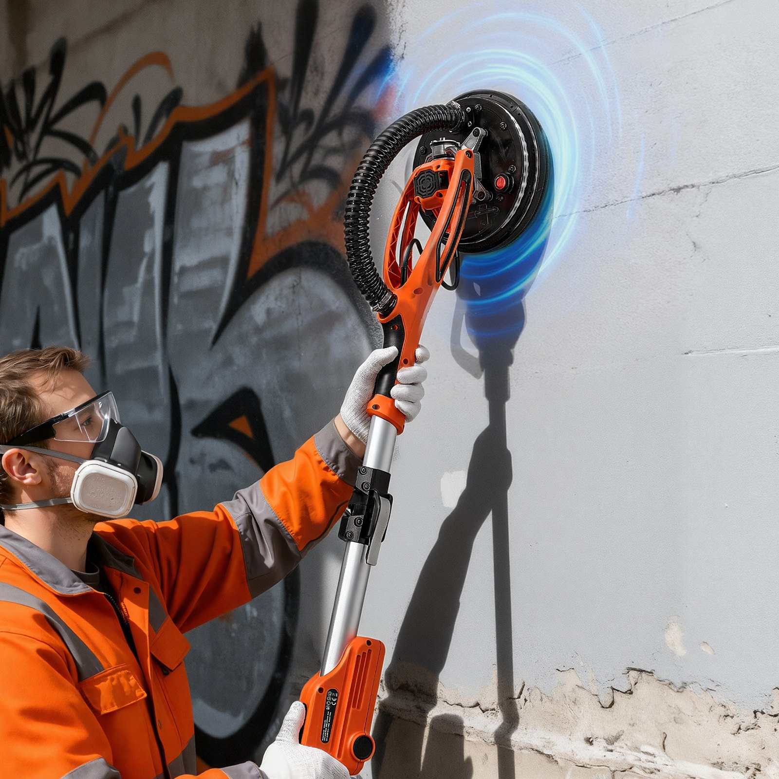 VEVOR Levigatrice Cartongesso per Pareti a Disco, Levigatrice Elettrica per Cartongesso da 950 W, 7 Velocità Regolabili 1000-2300 giri/min, Luce LED, Manico Pieghevole Estensibile 15 Dischi Abrasivi