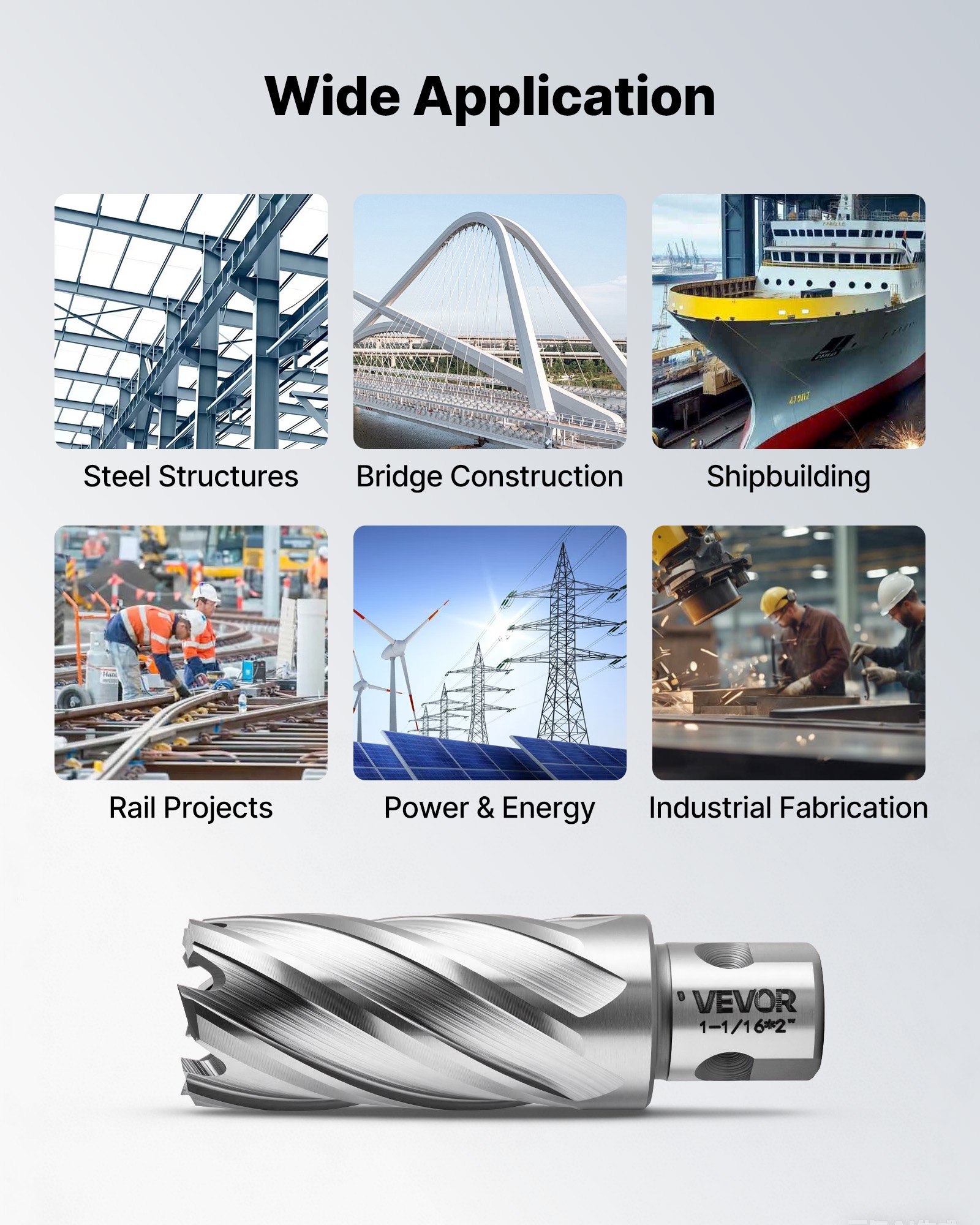 VEVOR Set di Punte per Trapano Magnetiche HSS 13 pezzi, Kit Punte per Avviatore Diametro di Taglio 11,11-26,98 mm, 11 Punte per Trapano di Foratura 2 Perni di Centraggio, Profondità di Taglio 50,8 mm