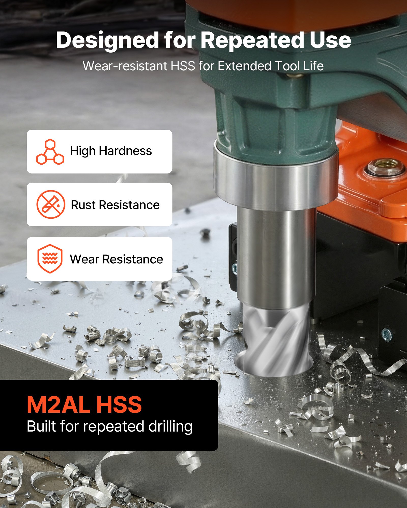 VEVOR Set di Punte per Trapano a Corona HSS 4 pezzi, Set Punte per Albero di Trapano Magnetico Diametro di Taglio 25,4 mm con 2 Perni di Centraggio Profondità di Taglio 25,4 mm Acciaio Rapido M2AL