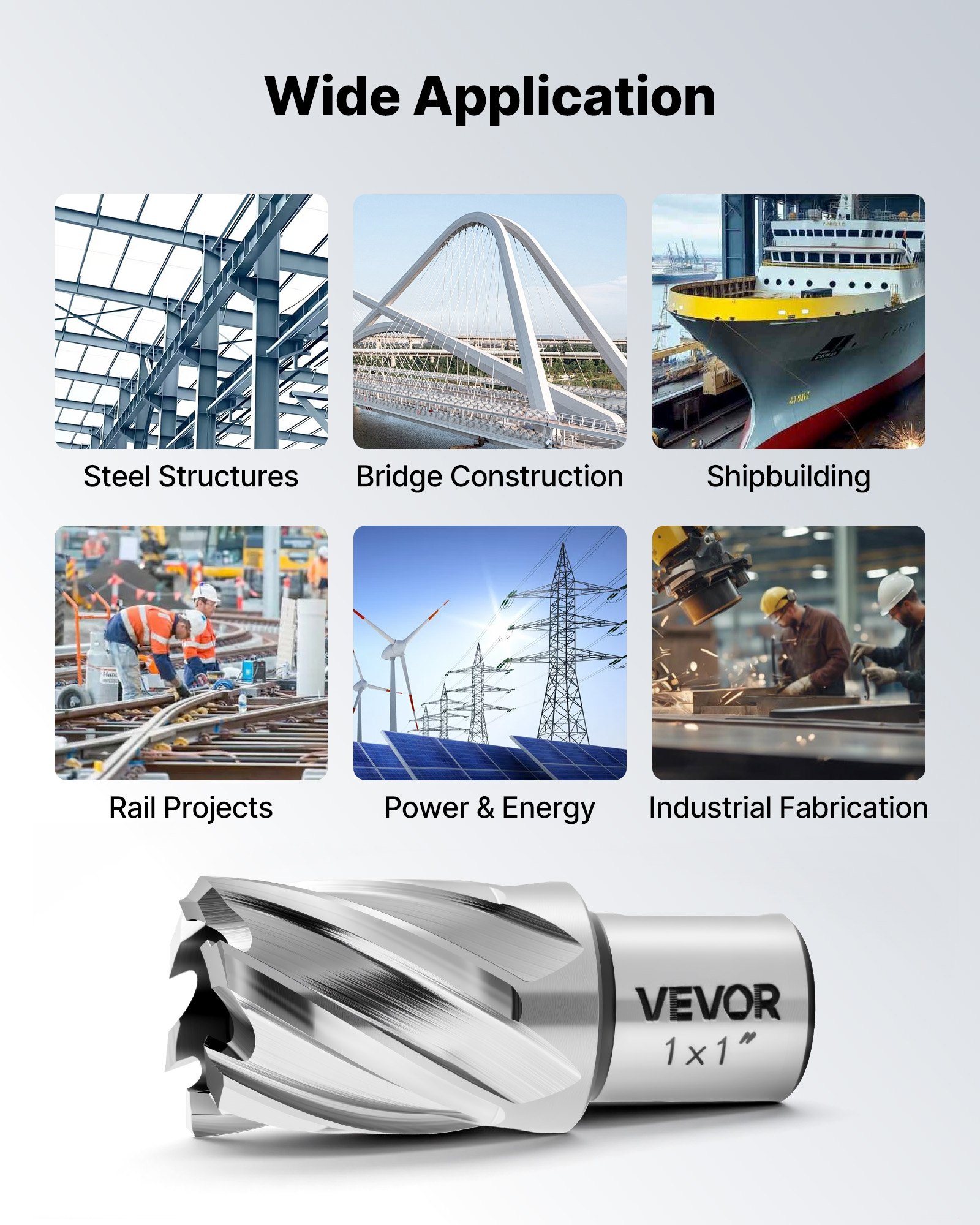 VEVOR Set di Punte per Trapano a Corona HSS 4 pezzi, Set Punte per Albero di Trapano Magnetico Diametro di Taglio 25,4 mm con 2 Perni di Centraggio Profondità di Taglio 25,4 mm Acciaio Rapido M2AL