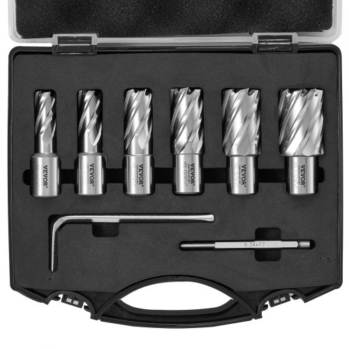 VEVOR Set di Punte per Carotatore Svasatore 6 Pezzi Taglierina Anulare Attacchi Weldon Diametro 13-27mm Profondità di Foratura 25mm in HSS, Punte in Acciaio ad Alta Velocità Trapano Foratura Metalli