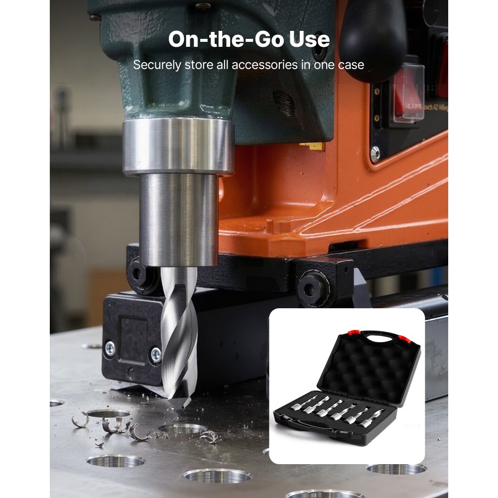 VEVOR Set di Punte per Trapano Magnetiche HSS 6 pezzi, Kit Punte per Avviatore Diametro di Taglio 6,35-14,28 mm Profondità 50,8 mm, Punte per Trapano di Foratura in Custodia di Plastica per Trasporto