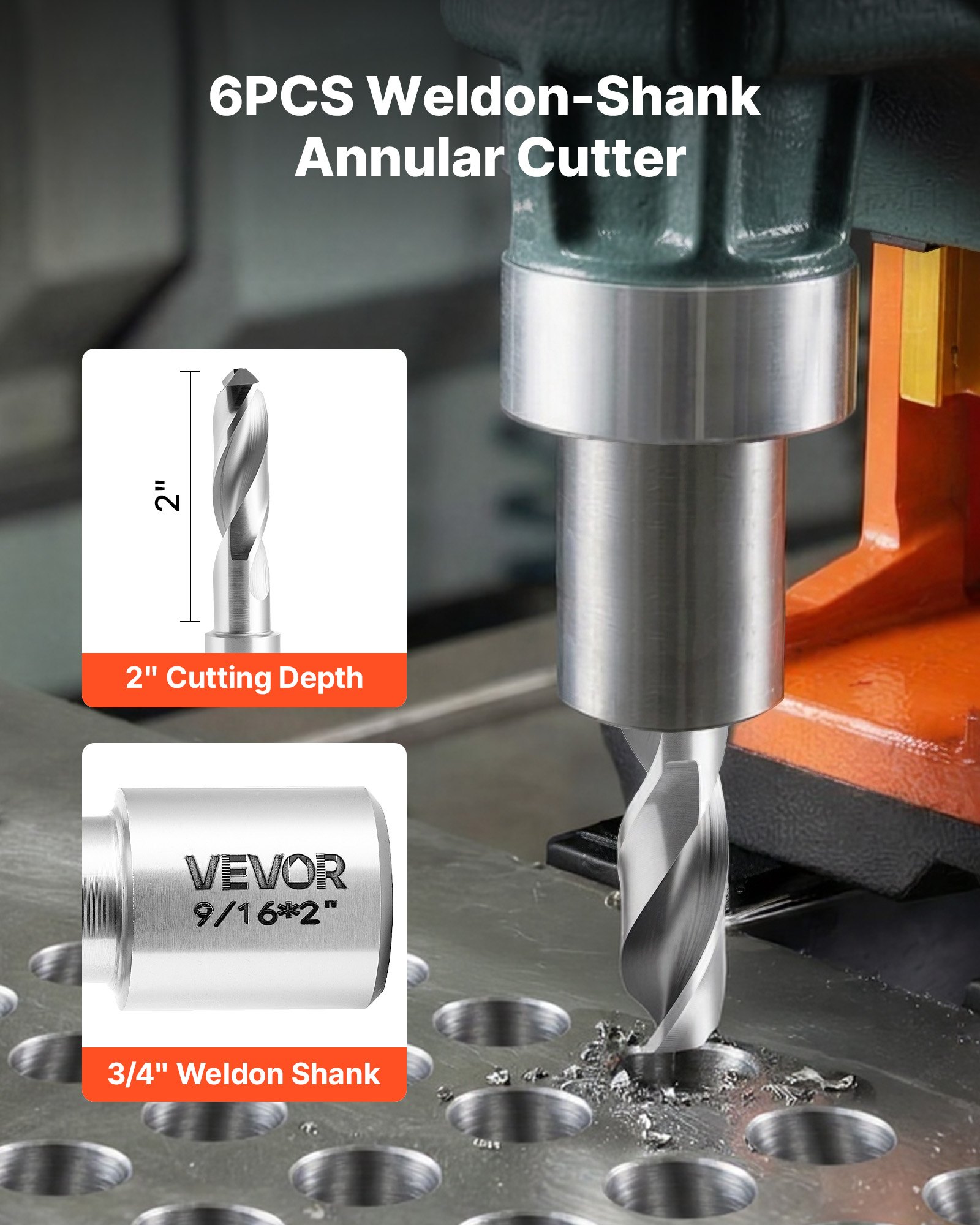 VEVOR Set di Punte per Trapano Magnetiche HSS 6 pezzi, Kit Punte per Avviatore Diametro di Taglio 6,35-14,28 mm Profondità 50,8 mm, Punte per Trapano di Foratura in Custodia di Plastica per Trasporto