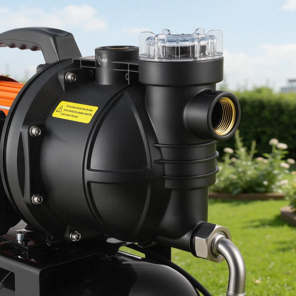 VEVOR 735W Shallow Well Pump with Pressure Tank, 3785 LPH, Irrigation Jet Pump with 19L Tank, Filter, Check Valve, Automatic Water Booster System, 1.4-2.8 bar Pressure Switch, for Home Garden Lawn