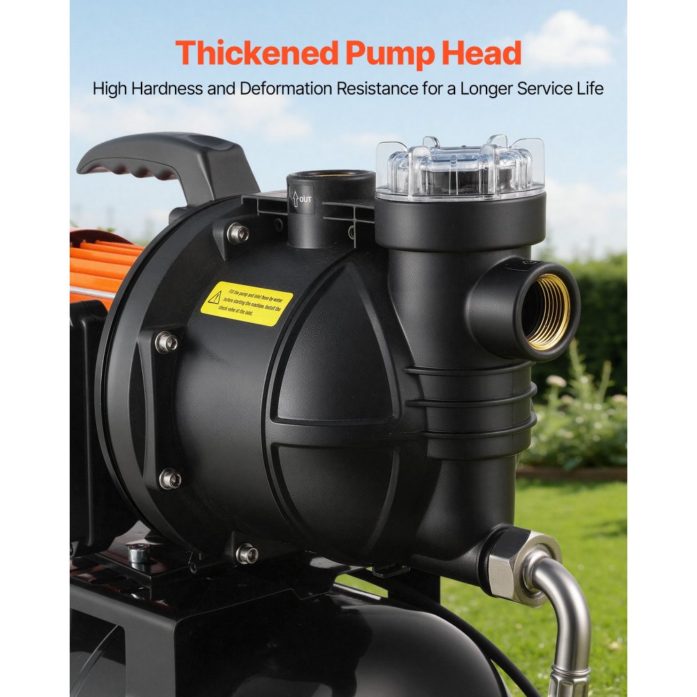 VEVOR 1100W Shallow Well Pump with Pressure Tank, 5300 LPH, Irrigation Jet Pump with 19L Tank, Filter, Check Valve, Automatic Water Booster System, 1.4-2.8 bar Pressure Switch, for Home Garden Lawn