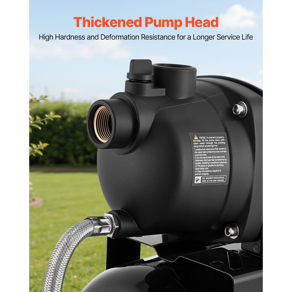 VEVOR Pompa per Pozzi Senza Filtro 800 W, Pompa per Pozzi Poco Profondi con Serbatoio a Pressione 19 Litri Irrigazione da Giardino Testa in Plastica Flusso max 5000 L/h, Protezione da Sovraccarico