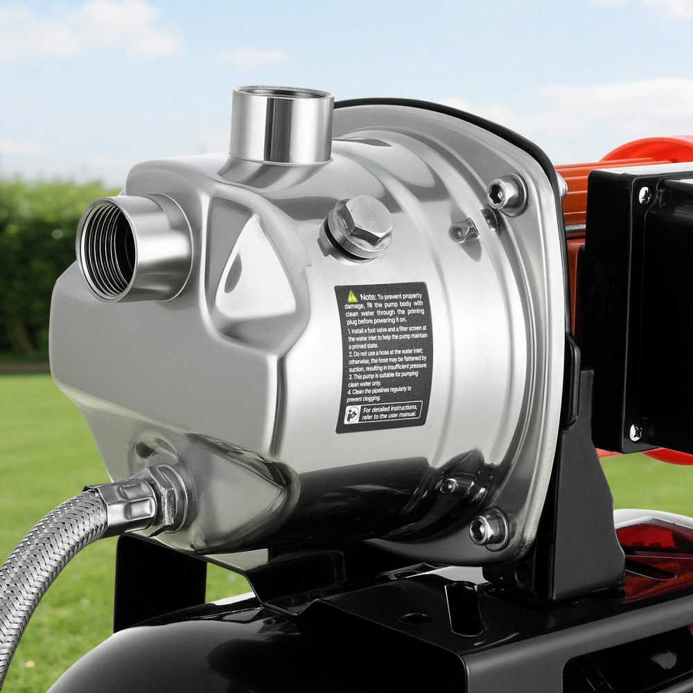 VEVOR Pompa per Pozzi Poco Profondi 735 W Serbatoio a Pressione 19 Litri Sistema Sovralimentazione, Portata max 3750 L/h, Testa in Acciaio Inox 304, con Booster Automatico, Pressostato 1,4-2,8 Bar