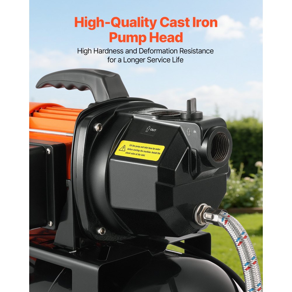 VEVOR 1 HP Shallow Well Pump with Pressure Tank, 230V 3750 LPH, Cast Iron Irrigation Jet Pump with 19 L Tank, Automatic Water Booster Transfer System, 1.4-2.8 bar Pressure Switch, for Home Garden Lawn