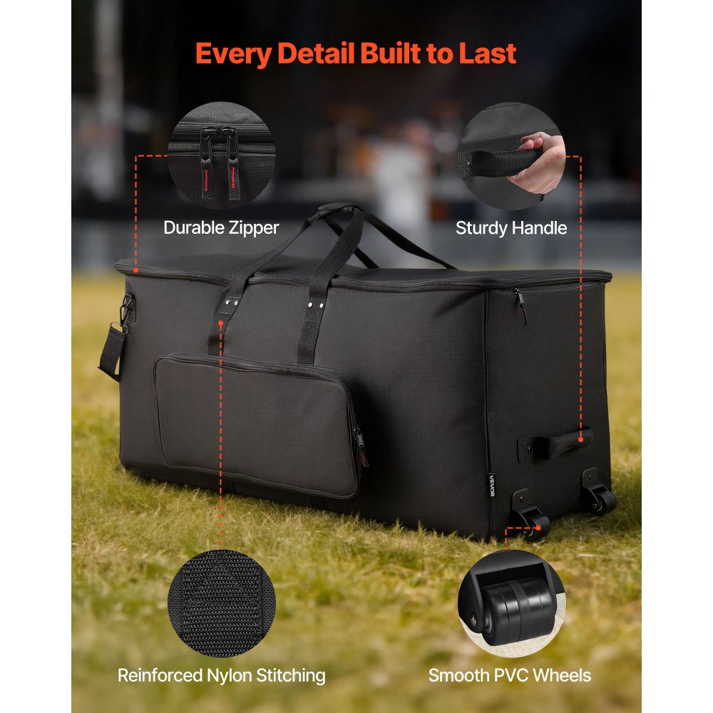 VEVOR Borsa per Batteria Elettronica in 600D, Borsa Imbottita con Ruote, Grande 91,4 x 42,1 x 41,9 cm di Interno, Custodia da Viaggio Leggera con Divisori Rimovibili, Tasche Multiple, Nero