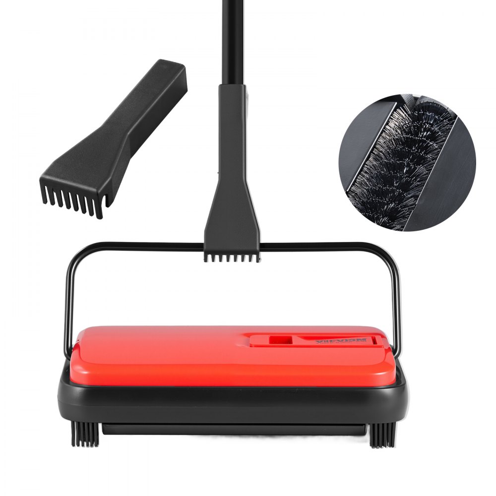 VEVOR Manual Carpet Sweeper, Floor Sweeper with 300 ml Dust Container Capacity, 17 cm Cleaning Width, Sweeper for Home Office Carpets, Pet Hair, Dust, Carpet Cleaning, Red