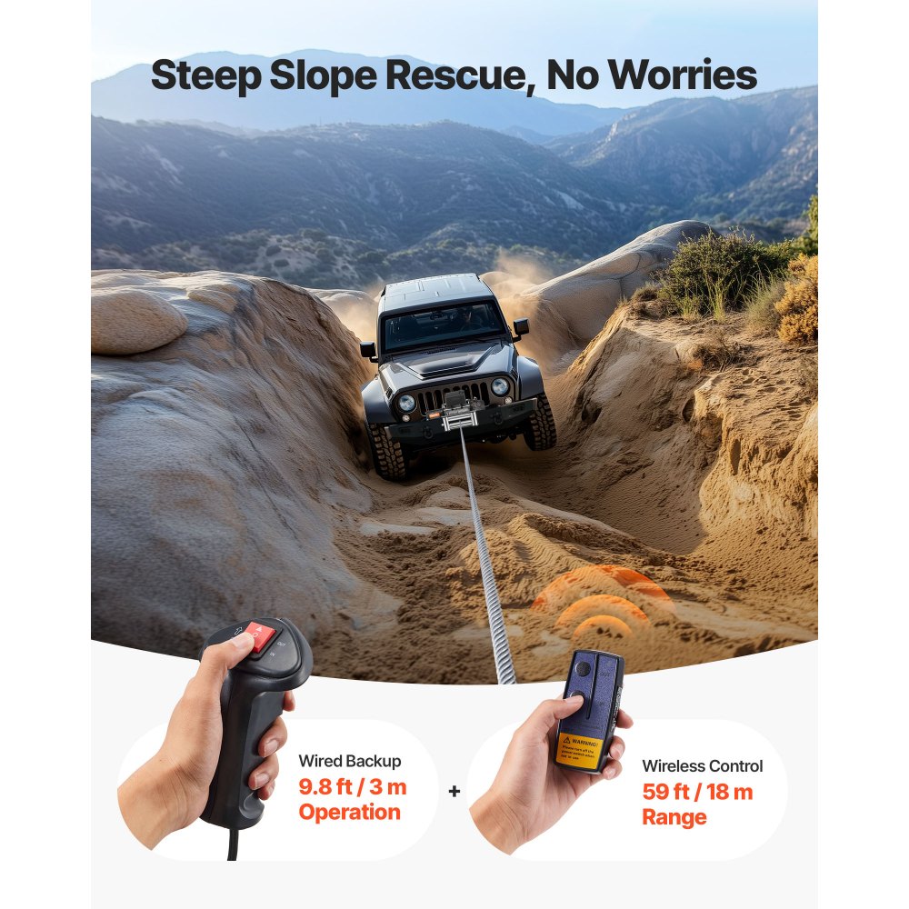 VEVOR Electric Winch, 4500 kg Load Capacity, 12V DC Truck Winch with Φ8.3 mm x 19.8 m Steel Rope, Wireless & Wired Remote Control, IP55 Waterproof for Towing SUV Jeep Trailer Boat Off-Road Vehicle