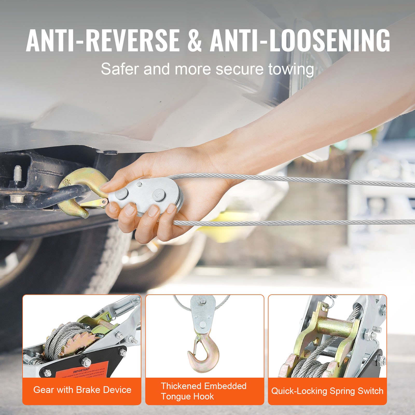 VEVOR Power Puller Come Along Verricello 2 Ton 4409 lbs Paranco per carichi pesanti 2 Ganci