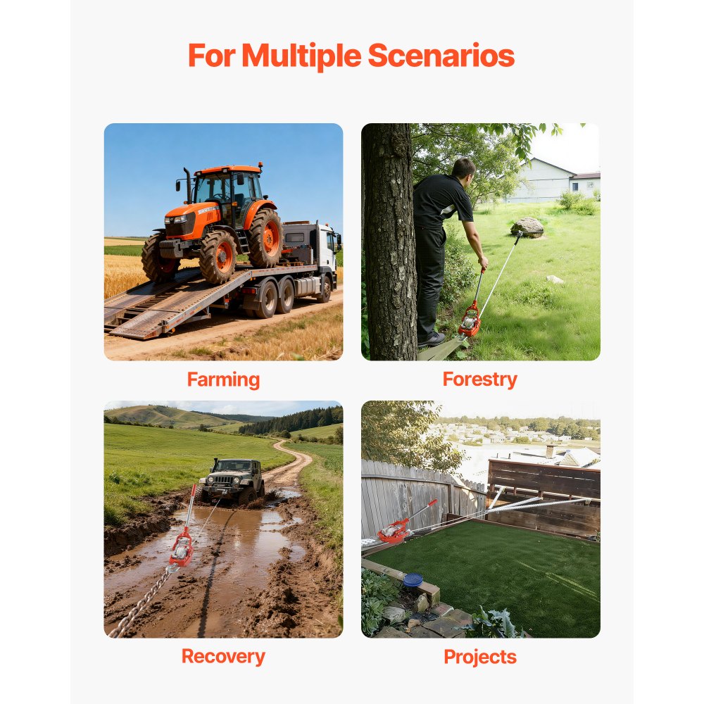 VEVOR Estrattore Manuale a Fune Metallica, Verricello Manuale con Cavo da 10,7 m Ø 8 mm e 2 Ganci, Capacità di Trazione di 3 T, Verricello a Cricchetto per Abbattimento Alberi e Recupero Stradale