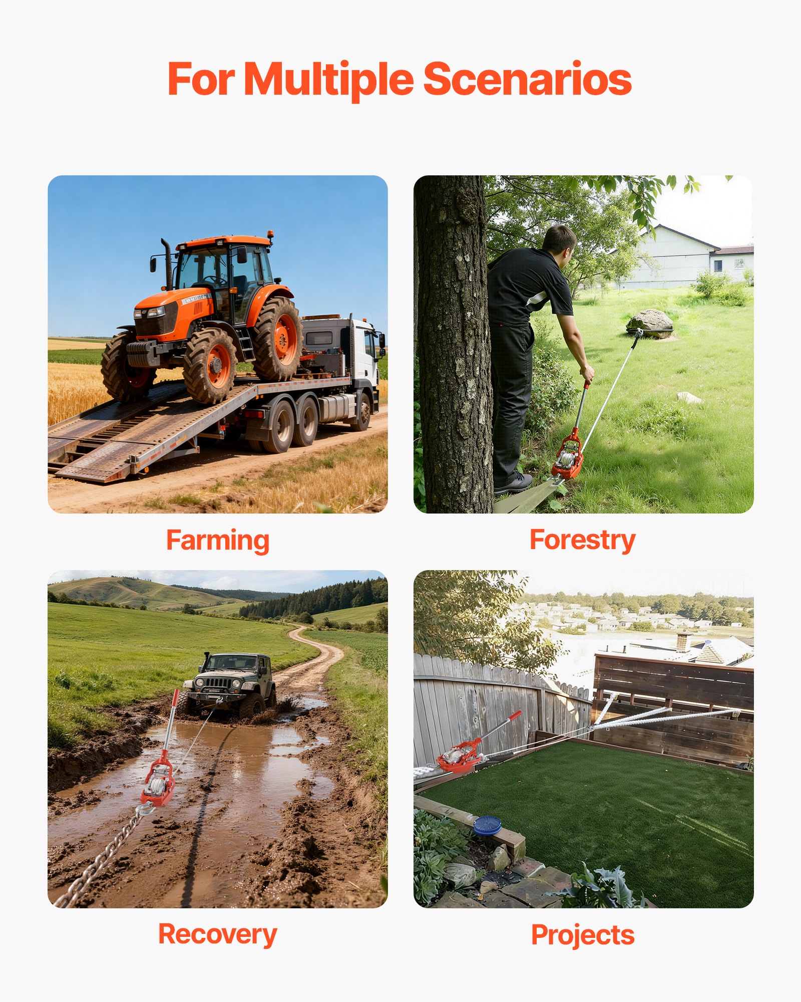 VEVOR Estrattore Manuale a Fune Metallica, Verricello Manuale con Cavo da 10,7 m Ø 8 mm e 2 Ganci, Capacità di Trazione di 3 T, Verricello a Cricchetto per Abbattimento Alberi e Recupero Stradale