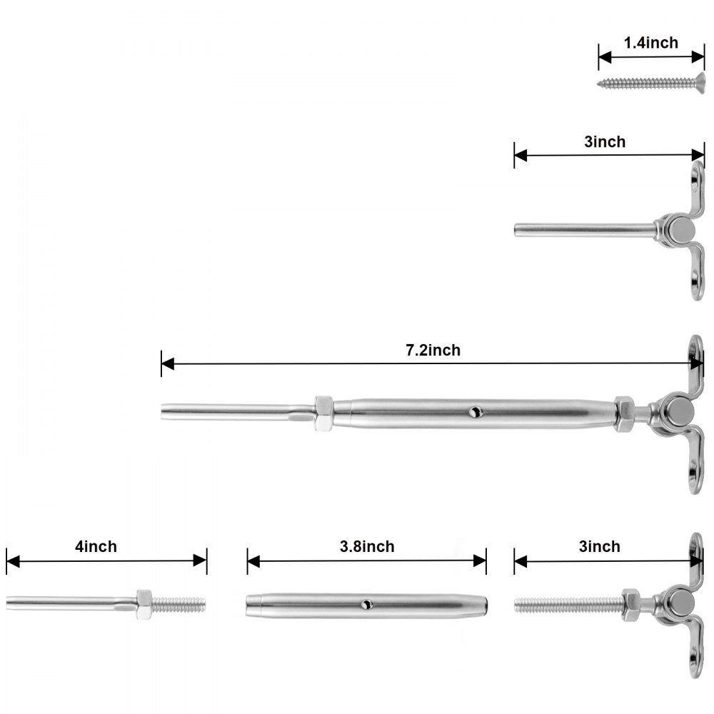 Vevor 14 Set Tenditore In Acciaio Inox Per Ringhiera Cavo Da 3,2mm Tensionatore
