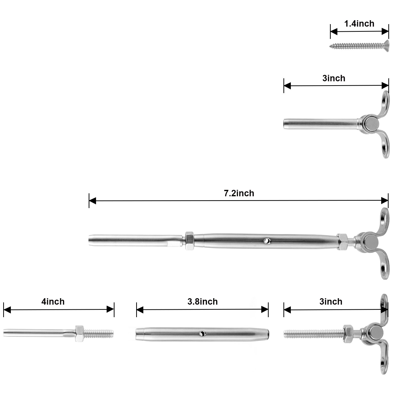 Vevor 12 Set Tenditore In Acciaio Inox Per Ringhiera Cavo Da 4,76mm Tensionatore