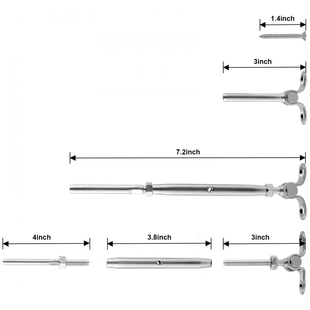 Vevor 22 Set Tenditore In Acciaio Inox Per Ringhiera Cavo Da 4,76mm Tensionatore