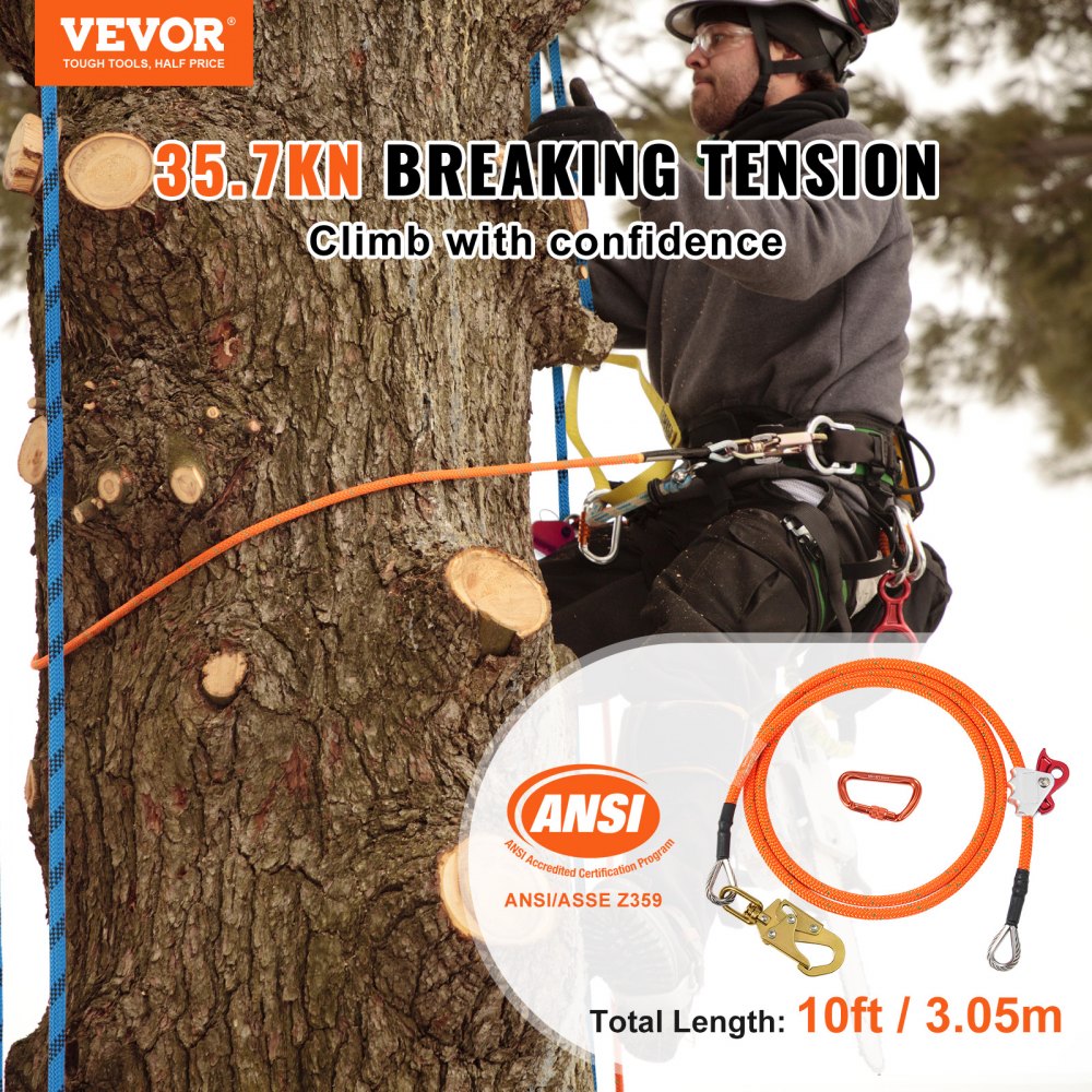 VEVOR Kit Corda Arrampicata Nucleo in Filo Acciaio Diametro 12,7 mm Kit Flipline 3,05m per Arrampicata Gancio a Scatto in Lega di Acciaio Moschettone in Lega di Alluminio Tensione Rottura 35,7 KN