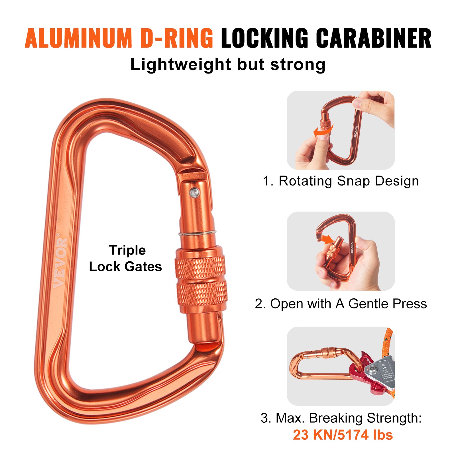 VEVOR Kit Corda Arrampicata Nucleo in Filo Acciaio Diametro 12,7 mm Kit Flipline 3,05m per Arrampicata Gancio a Scatto in Lega di Acciaio Moschettone in Lega di Alluminio Tensione Rottura 35,7 KN